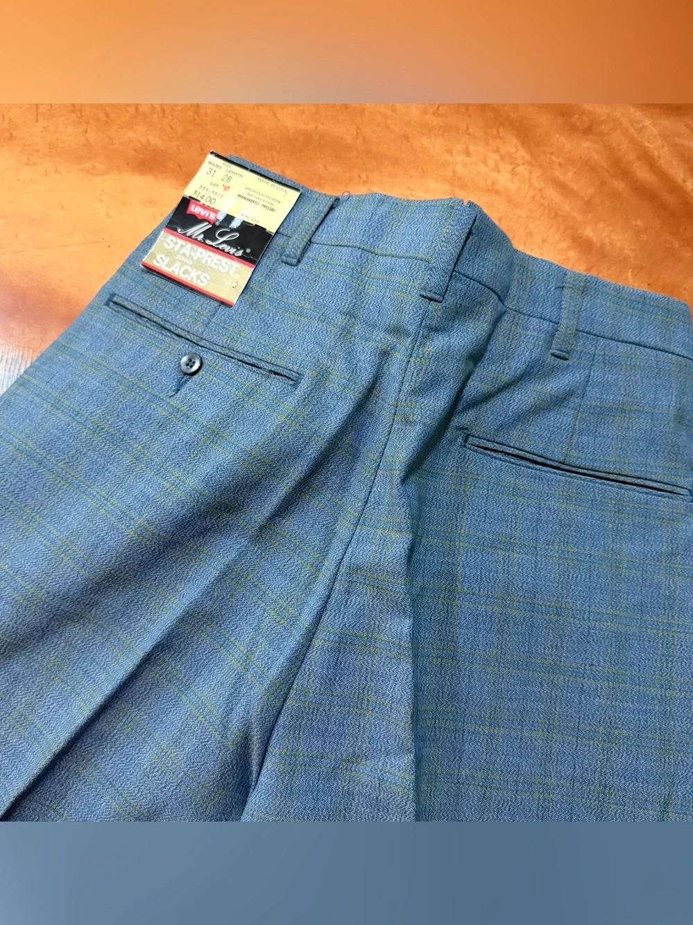 Vintage Levi’s Mr Levis Sta prest Blue Plaid slacks 31x28 New deadstock USA
